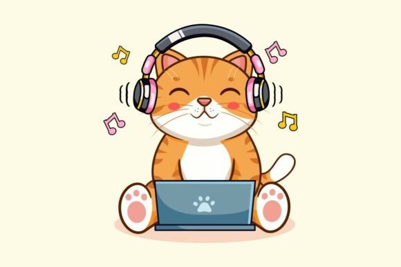 Download Cute Cat Listening Music on Laptop - Laptop Collection
