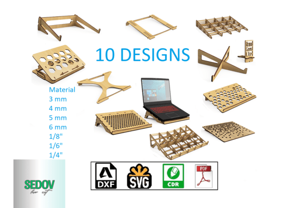 Download Set of 10 Laser Cut Laptop Stand Pattern - Laptop Collection