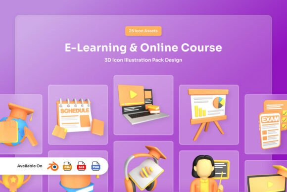 Download E-Learning &amp; Online Course 3D Icon Pack - Course Collection