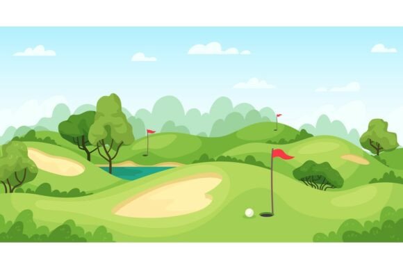 Download Golf Course. Green Landscape with Flags - Course Collection